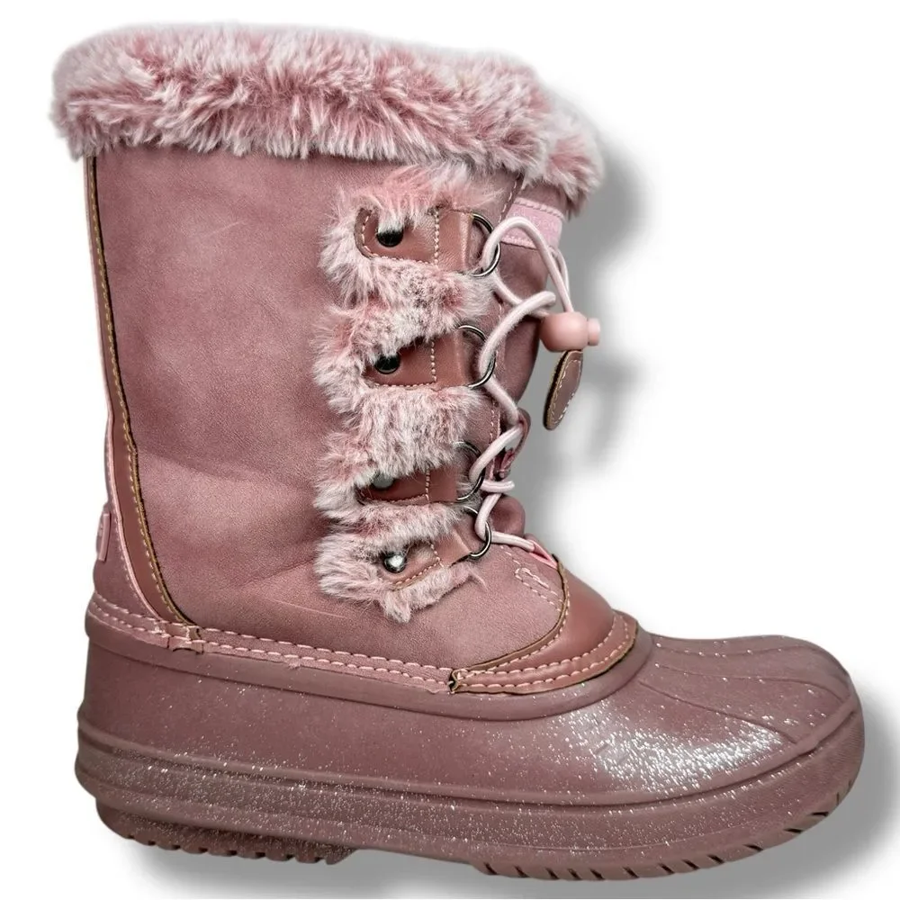 London Fog Faux Fur Winter Boots Pink Suede Size 4 Cabincore Cozy Outdoor